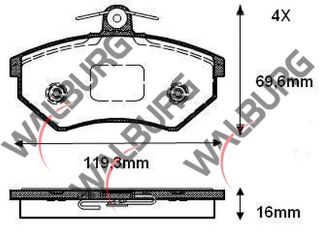 FREN BALATA ÖN VW PASSAT (3A2,35I) 1.8 1988-1997/ 2.0 1988-1997/ GOLF III 1.9 TDI 1991-1999/ CADDY II 1.9 SDI 1995-2004/ SEAT İBİZA II 1.6İ 1993-2002/ 1.7 SDI 1993-2002/ TOLEDO I 1.8 1991-1999/ resmi