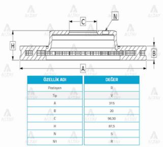 FREN DİSKİ SORENTO 02-06  ARKA DÜZ 315-5 resmi