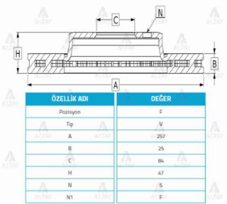 FREN DİSKİ HİLUX 88-06 LN85  LN145 4X4  HIACE 82-95  TARO 89-00  ÖN HAVALI 257-5 resmi