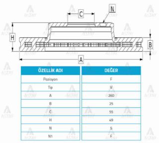 FREN DİSKİ AVENSİS 97-02  ÖN HAVALI 260-5 resmi