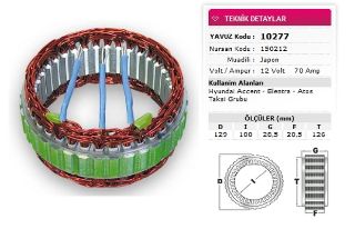 STATOR MİTSUBİSHİ TİP 12V 70A HYUNDAİ ACCENT ELANTRA ATOS TAKSI GRUBU NURSAN 150212 resmi