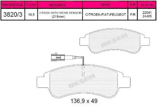 ÖN  FREN BALATASI BERLİNGO II PARTNER II P1007 C2 C3 II C4 XSARA PICASSO P207 C3 III DS3 C3 PICASSO P301 CELYSEE P208 P2008 C4 CACTUS / (ARKA FREN BALATASI DUCATO III BOXER III JUMPER III 2.2HDI 2.3JTD 120 MULTIJET 3.0JTD 160 MULTIJET 07 (CIFT FISLI) resmi